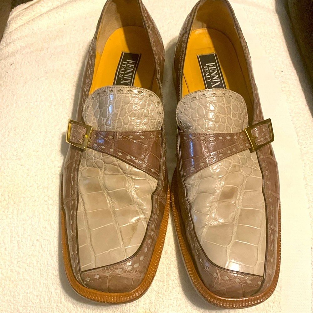 FENNIX of Italy grey and taupe Genuine Alligator slip on with side buckle 13